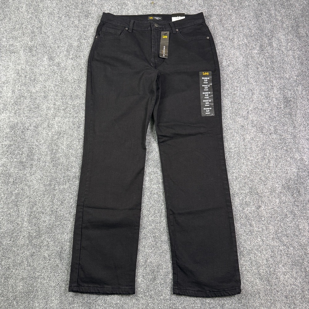 Lee Women's Relaxed Fit Straight Leg Jeans 10 Short Black Mid Rise Stretch Denim